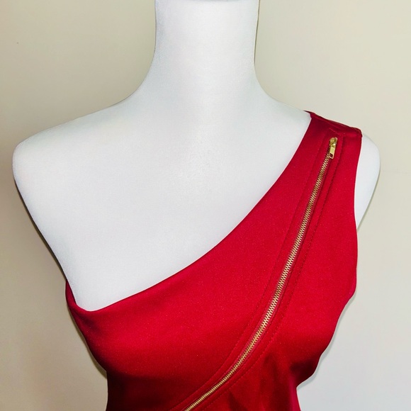 Good Time USA Red Crossed Zippered Stretch Size Masymmetrical Low High - Picture 1 of 11